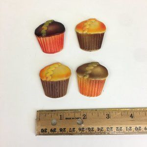 4 Vintage Hard Plastic‎ Cupcake Refrigerator Fridge Magnets Orange Yellow Brown